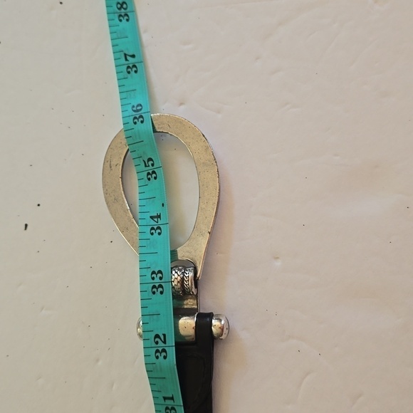 Womens Vintage Black leather Belt with Silver semi circle buckle Sz.Small/MEDIUM - Picture 5 of 6